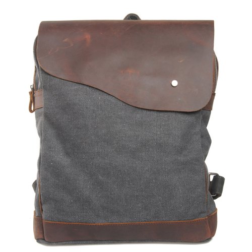 Canvas Leder Rucksack Backpack für Uni laptop Rucksack Reisetasche (dunkel grau)