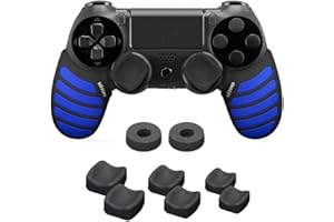 NiTHO Gaming Kit for PS4 Controller, Anti-Sweat Silicone Handles, 2 Analogue Precision Rings, 3 Sizes of 2 Concave Joystick Caps, Game Accessories for Playstation 4 Controllers - Black/Blue