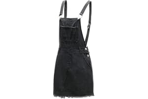 GUOCU Damen Retro Distressed Jeansrock Denimrock Verstellbarer Riemen Kurze Latzkleid Casual Overall Latzrock