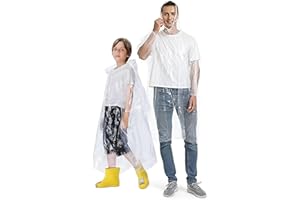 EMBER ROCK Confezione da 12 poncho antipioggia usa e getta, confezione da 6 per adulti e 6 bambini impermeabili di emergenza, per uomini, donne e bambini, Trasparente, Taglia unica