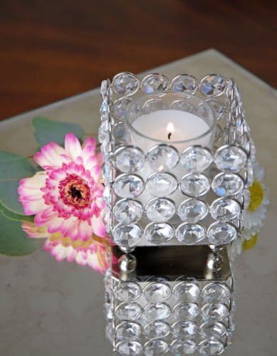 Simcs Handicrafts Glass Crystal Square Votive Tealight Candle Holders Wedding Party Event Table Centrepieces Size 3"