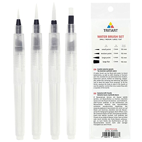 Water Brush Wasser-Pinsel Spitz / Flach Pinsel – Zur Auswahl: 4er Set oder Einzelpinsel – Wasserfarben Aquarell-Pinsel (Set) - 5