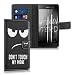 Produktbild kwmobile Wallet Case Kunstlederhülle für Sony Xperia M5 - Cover Flip Tasche in Don't touch my Phone Design mit Kartenfach und Ständerfunktion in Weiß Schwarz