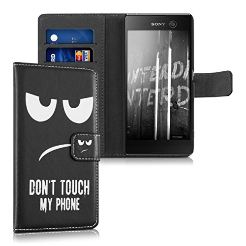 kwmobile Funda para Sony Xperia M5 - Carcasa de  Cuero sint  tico  con dise  o Don t Touch my Phone - Case con  Tarjetero 