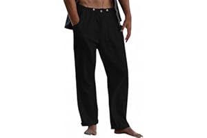 GENERISCH Herren Leinenhosen Lang Sommerhose Leicht Casual Leinen Hosen Männer Freizeithose Bequeme Schwarze Herren Hose Einfarbig Stoffhose Loose Fit Standhosen