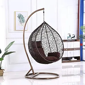 Furniture Kart Single Seater Swing in Brown Color Hanging Chair Jhula Water Drop/Papaya Shape