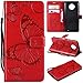Produktbild Moto G6 Plus 2018 Hülle, Conber Lederhülle Handyhülle mit [Kostenlose Schutzfolie], PU Tasche Leder Flip Case Cover Emboss 3D Schmetterling Schutzhülle für Motorola Moto G6 Plus 2018 - Rot