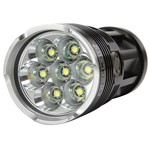 Pellor 7x CREE XM-L T6 LED 8000 Lm Super Hell Outdoor LED Beleuchtung Taschenlampe Reisen Camping Lampe Beleuchtung 3 Modus 8000 Lumen mit Komplett-Set inkl. 4×18650 Akku und Ladegerät (Schwarz)