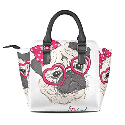 BENNIGIRY Women Fashion Portrait Pug Dog Top-Handle Shoulder Bag Seamless Zip Closure Handbags PU Leather