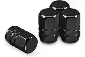 Marcraft Black Metal Tyre Wheel Alloy Valve Caps Dust Caps (4 Pack) Universal for Cars, SUVs, Bicycles, Motorcycles, Trucks | Heavy-Duty Rubber Airtight Seal | Hex Shape Aluminium Alloy | Screw-On