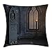 Produktbild GONIESA Gothic Throw Pillow Cushion Cover, Gothic Scenery Mystical Spooky Moonlight Darkness Skulls Ghost Story Art, Decorative Square Accent Pillow Case, 18 X 18 inches, Cadet Blue Light Brown