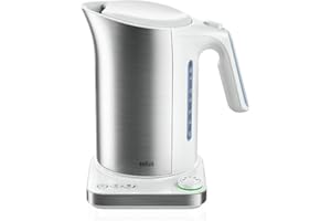Braun Household WK 5115 WH IDCollection czajnik do herbaty z systemem szybkiego gotowania i funkcją utrzymywania ciepła, 5 poziomów temperatury idealny do herbaty, 1,7 l, 3000 W, biały/stal nierdzewna