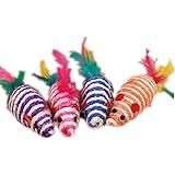 Fully 2x Katzenspielzeug Quietschspielzeug Kratzspielzeug Katzenmaus Sisal Maus Feder Kausspielzeug Kratzmaus Hunde 9cm (Farbe zufällig)