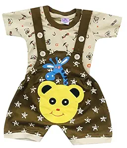 BabyMart Baby Boy Half Sleeves Cotton Dungaree (Brown, 12-18 Months)