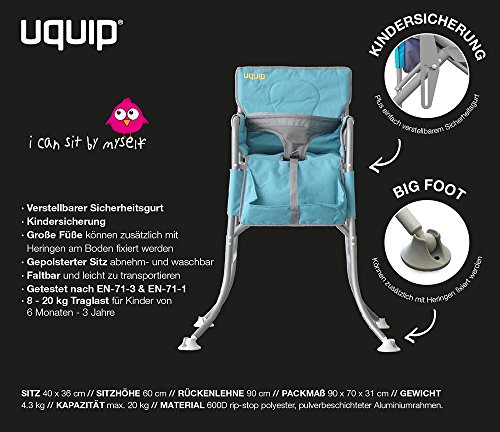 Baby- und Kleinkinder Hochstuhl mit abnehmbarem Sicherheitsgurt, 30Kg Traglast, extra breite Standfüße für besonders sicheren Stand, Uquip Candy 244007 - 2