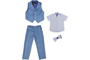 YAOTT Gentleman Abiti Bambini Ragazzi Smoking Abiti Estate Abbigliamento Set, Ragazzo Abito Scozzese Formale Elegante per Feste Battesimi Matrimoni Cerimonia,Completo Gilet Estivo per 2-12 Anni