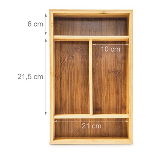 Relaxdays Besteckkasten mit Tragegriff H x B x T: ca. 7 x 23 x 37cm Besteckeinsatz aus Bambus mit 4 Fächern als Küchenorganizer und Besteckbox ideal für Buffets pflegeleichter Schubladeneinsatz, natur - 3