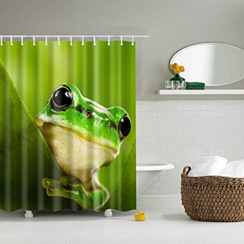 Generic 180 x 180cm Polyester Wasserdicht Duschvorhang für Dusche und Badewanne Badezimmer Platte mit 12 Haken Dekor – Frosch , 180cm x 180cm - 2