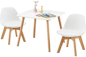 LuxNook Mesa Infantil con 2 sillas, Grupo de Asientos Infantiles, de Madera de Haya Maciza sostenible FSC, niños de 1 a 6 años, mobiliario Infantil para Habitaciones Infantiles, guarderías - Blanco