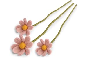 Én Gry & Sif - Fiori di feltro, margherita, fiori decorativi fatti a mano, fiori artificiali primaverili, 3 pezzi, con petali rosa