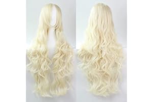 YEESHEDO Peruki z grzywką dla kobiet i dziewcząt, odporne na wysokie temperatury, syntetyczne peruki na imprezę, anime, Halloween, długie, 80 cm, kolor blond