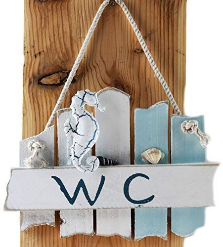 KANDY TOYS Kandytoys Tema Nautico Shabby Chic in Legno con Scritta WC con Cavalluccio Marino