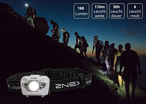 ZNEX Nitestrøm | Super Helle Wasserdichte IPX6 LED Stirnlampe 168 Lumen mit Infrarot-Sensor-Gestensteuerung, Rotlicht, Blinklicht, SOS-Notfall-Pfeife + GRATIS LED-Leuchtarmband - 9