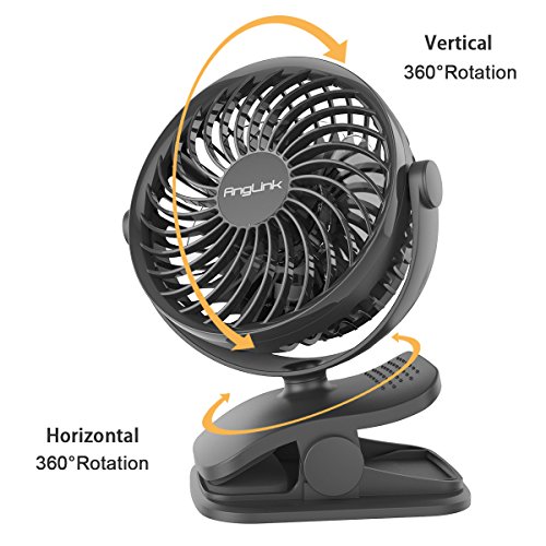 AngLink mini USB Clip Ventilator mit Batteriebetrieben mini Tischventilator Fan | 4 Geschwindigkeitsmodi, Beliebige Rotation | PC, MAC, Notebook optimal für den Schreibtisch, Kinderwagen, Rollstuhl, Schlafzimmer, Camping - 2