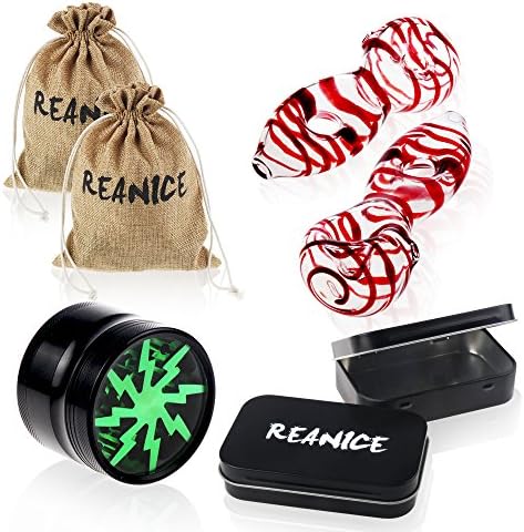 REANICE PIPE 2-PCK Small Glass Pipe with Carb Hole (L:11cm W:4.5cm) + tobacco grinder/boxes/bags