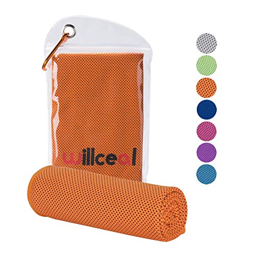 Willceal Serviette de refroidissement pour sports, entraînement, Voyage, fitness, gym, yoga, Pilates, camping, et bien plus encore 30 x 100 cm, Orange