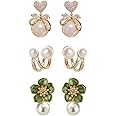 Estailo Fashion® Elegant Pearl Earrings Combo | Set of 3 – Wisdom, Flower & Minimal Style for Women