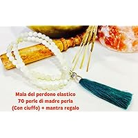 mala del perdono madre perla coltivato 8mm elastico + ciondolo + custodia a sacchetto + mantra del perdono