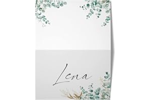 ‎BARTSCHIBÄR 50 Hochwertige Eukalyptus Tischkarten für die Hochzeit, Geburtstag. Konfirmation, Kommunion, Namenskarten, Platzkarten