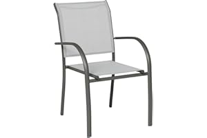 Hespéride - Fauteuil de Jardin Empilable Piazza Galet et Graphite Anti-Rouille Léger, Rangement Facile Mobilier d'Aménagement pour Terrasse, Balcon