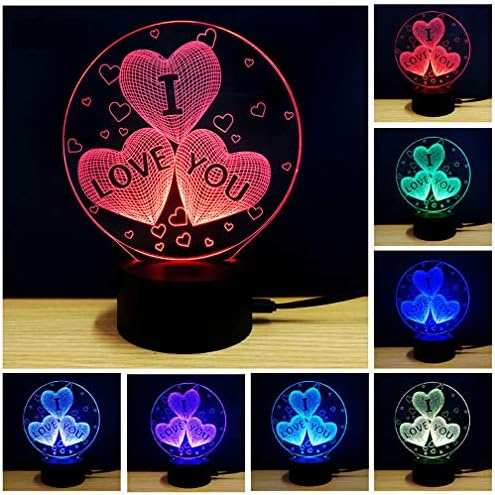 Yeelan 3D Night Light Optical Illusion Lamp LED Visual Nightlight 7 Color Change Touch Button for Bedside/Table/Desk/Bedroom/Kid’s Room/Wall Decor (I Love U)