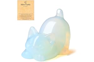 QINJIEJIE Opal Crystals Cat Figurines for Cat Lovers Animal Cat Ornaments Desk Decoration Good Luck Gifts Cat Themed Crystal Presents for Women