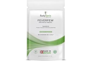 Bodygenix Feverfew 1000mg Tablets - Headaches Relief Joints Health Anti Inflammatory Natural Supplement - 60 Tablets 2 Month Supply