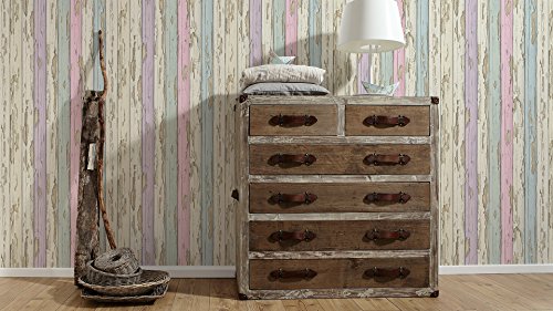 A.S. Création Tapete Dekora Natur, Mustertapete in Vintage-Holzoptik, beige, rosa, violett, 958832 - 4