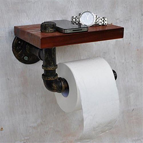 ADMWSZ European-style iron latrine toilet paper towel bathroom household solid wood toilet paper storage rack retro wall hanging paper holder 20 * 15 (cm)