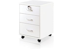 ‎TUKAILAI TUKAILAI Rollcontainer Abschließbar mit 3 Schubladen, Aktenschrank unter Schreibtisch, Büroschrank mit Rollen, Dokumente in DIN-A4, Legal, Letter-Format, Büromöbel, Büro,Weiß