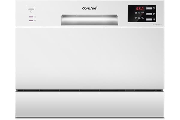 COMFEE' TD602E-W Lave-vaisselle compact pose libre, écran LED, 6,5 litres, blanc, niveau sonore : 47 dB