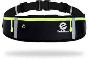 Enkifun Ceinture Running Ajustable avec Bande Réfléchissante Sac Banane Running de Sport Etanche pour Hommes et Femmes Ceinture de Course avec Trou Écouteurs Entraînement Voyage Noir