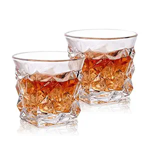 PrimeWorld Diamond Crystal Touch Whiskey Scotch Glass Set of 2 Pcs 300Ml