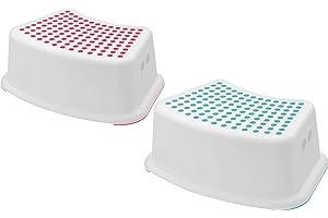 ADMOS Plastic Child Foot Step Stool Anti-Slip Cover on Top With For Children kids with a Max. Weight of 77 lb (Pink/Blue)