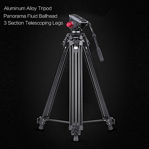 Andoer professionnel aluminium alliage cam  ra vid  o tr  pied Panorama t  te de Tr  pied hydraulique fluide rotule pour Canon Nikon Sony DSLR enregistreur DV Max hauteur 67 pouces charge maximum 10KG