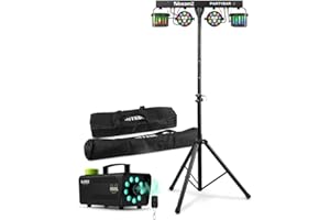 Beamz Max Partybar2 DJ Light Bar Disco Package with Stand, DMX Control, Sound Activation, Fog Machine & Protective Case – Portable Partybar for Events, DJs & Performances
