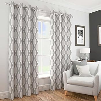 Homescapes Grey Geometric Blackout Curtains Pair Width 117cm 46