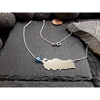 Türkei Landkarten Halskette in 925er Silber mit Glücksauge (LK-08)
