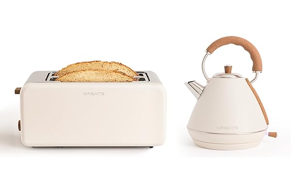 CREATE/PACK TOAST RETRO XL + KETTLE RETRO L/Grille-pain blanc cassé avec bouilloire blanc cassé/Bouilloire 1,7 L