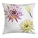 Produktbild Cactus Decor Throw Pillow Cushion Cover, Vector Image with Watercolored Cactus Flowers Colored Desert Nature Print, Decorative Square Accent Pillow Case, 18 X 18 inchess, Pink and White